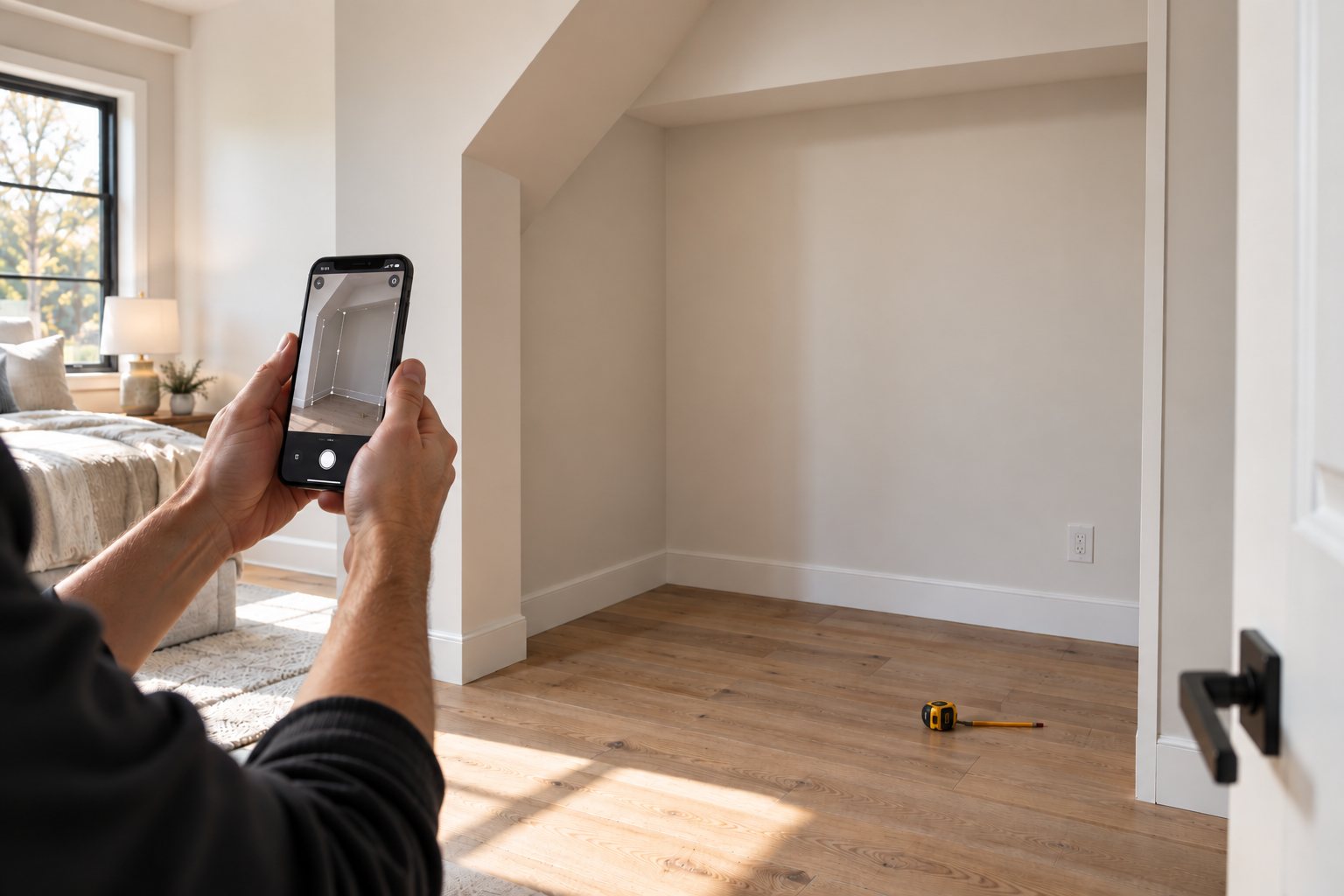 Scanning an alcove for a built-in wardrobe